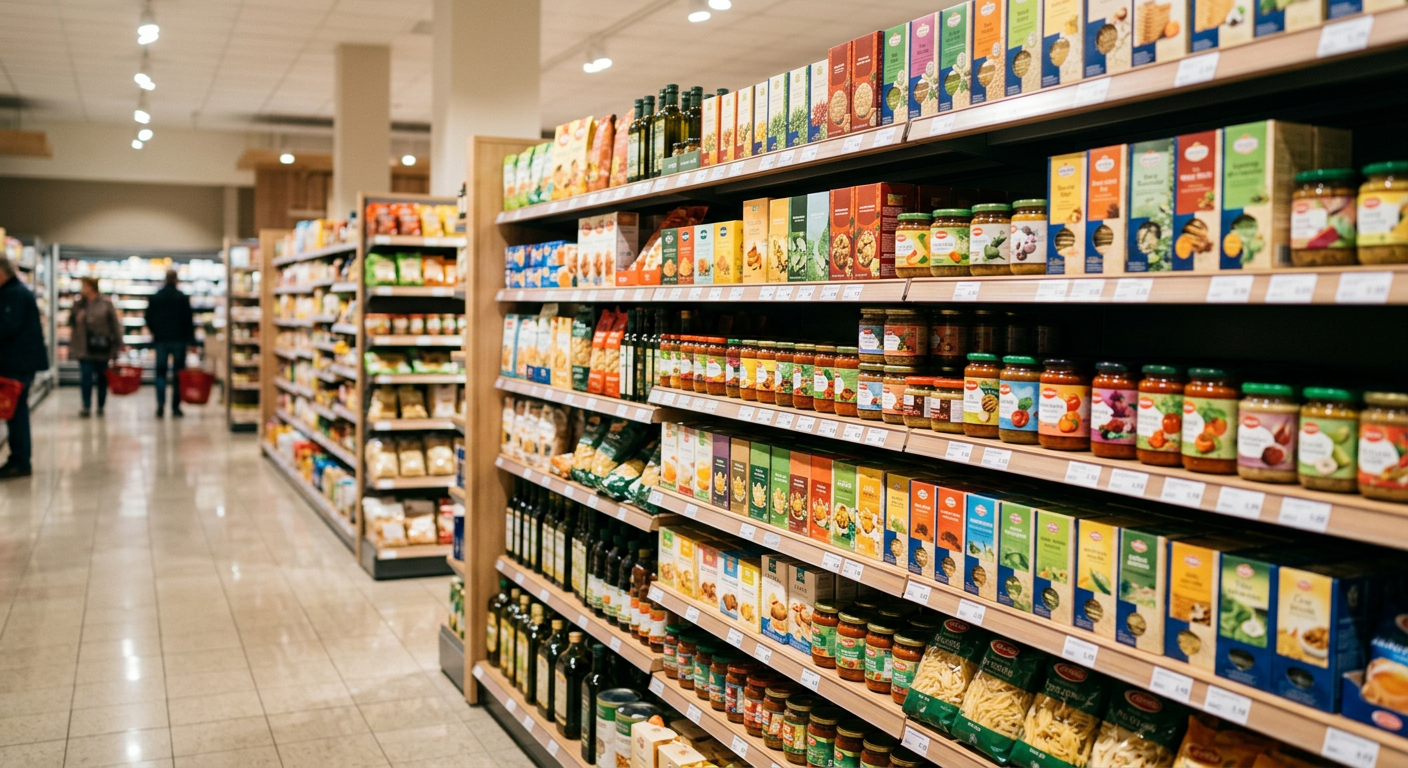 Supermarktregale mit Lebensmitteln